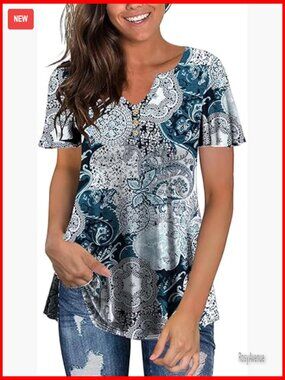 Plus Size Long Sleeve Flowy Henley Tunic V Neck Top